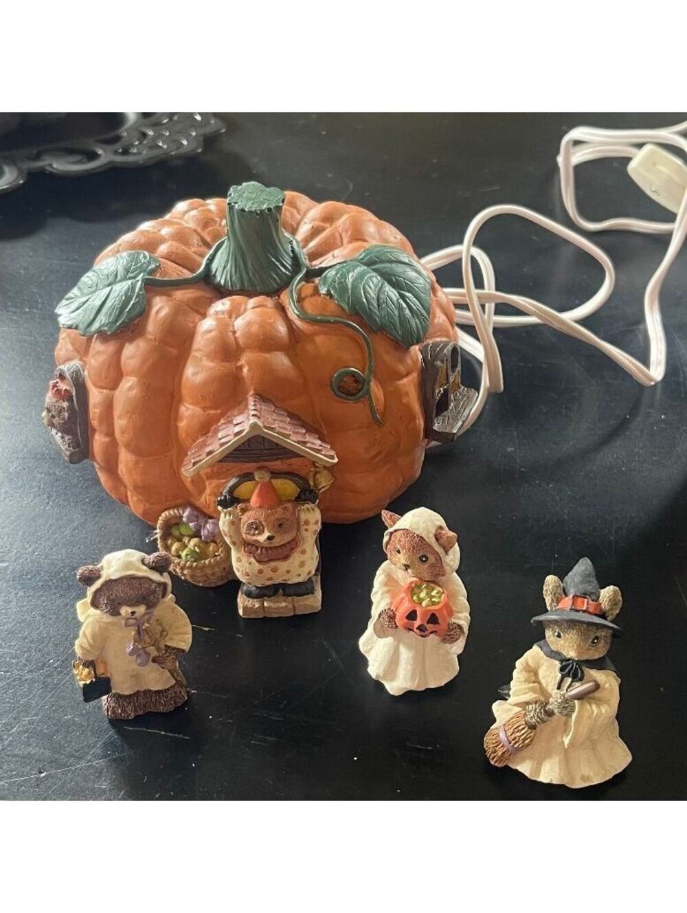 Vintage 4-Piece Munchkin and Lighted Pumpkin Halloween Set in Original Box 1990s